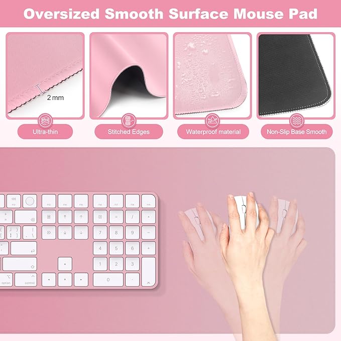 4-in-1 Large Gaming Mouse Pad Keyboard Wrist Rest Pad &amp Wrist Support Mousepad Set Extended Desk Pad Waterproof Desk Mat for Home Office Decor Study Game 35.4×15.7 Inches I Gradient Pink Blush