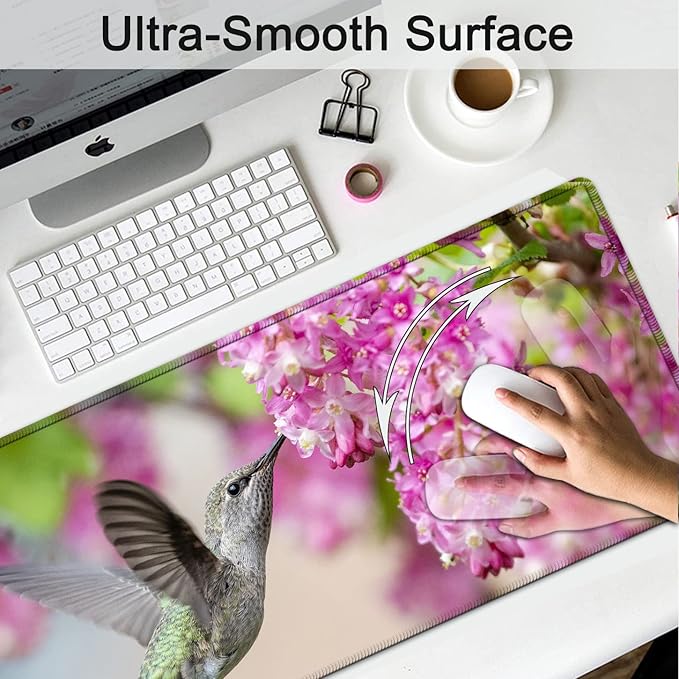 Extended Gaming Mouse Pad 31.5x11.8 Big Desk Mat Ergonomic Memory Foam Keyboard Wrist Rest Support for Home Laptop Working Office Desk Pad with Non-Slip BaseHummingbird &amp Flowers Large Mouse Pa