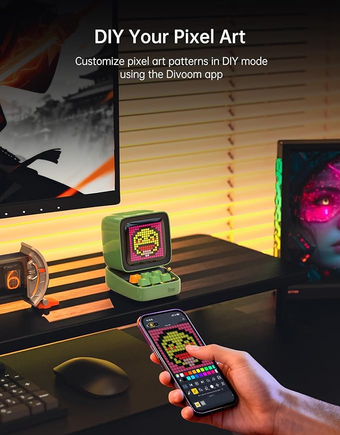 Divoom Ditoo Pro Retro Pixel Art Game Bluetooth Speaker with 16X16 LED App Controlled Front Screen (Green)