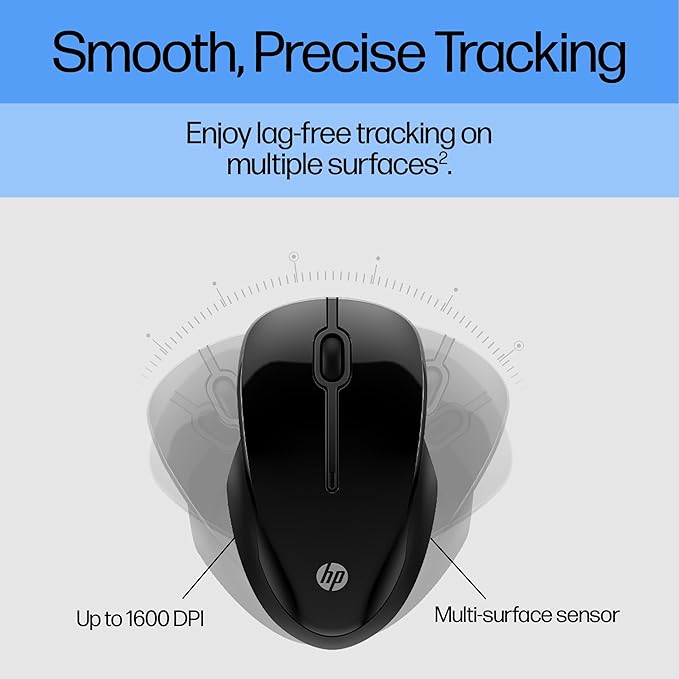 HP 250 Dual Mouse - for Computer or Laptop - Multi-OS &amp Device Compatibility Dual-Mode 2.4 GHZ or Bluetooth Connectivity - Multi-Surface Technology - 1-Year Battery Life - Ambidextrous