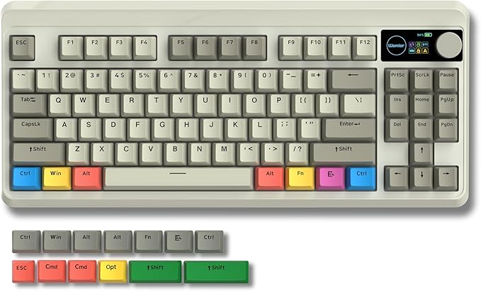 Womier Retro 75% Gaming Keyboard with OLED Display&ampKnob M87 Pro Bluetooth 5.1/2.4GHz /USB-C Wireless Mechanical Keyboard with Hot-Swappable Custom Switch Compact Gamer RGB Keyboard-Grey
