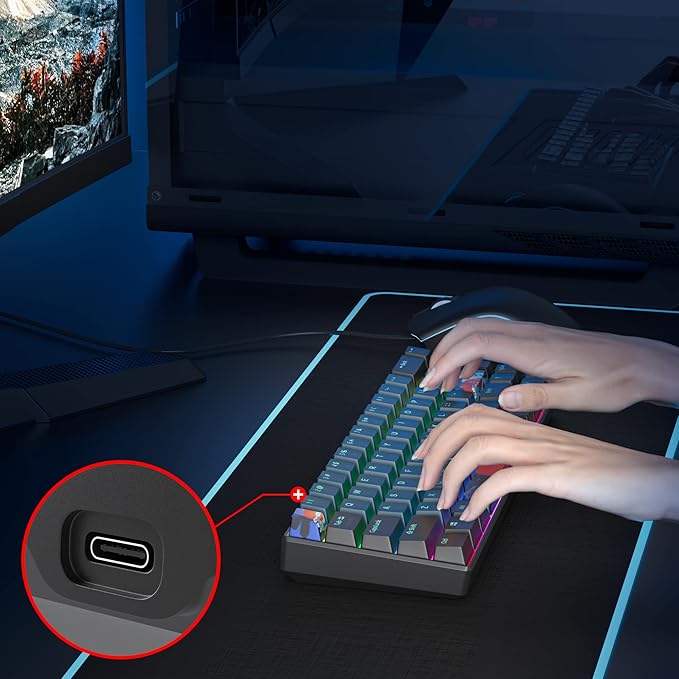 65 Percent Mechanical Gaming Keyboard 68 Keys RGB Gaming Keyboard with Red Switch Wired Keyboard for Windows PS4/5 Xbox Gamers(68 Monster)