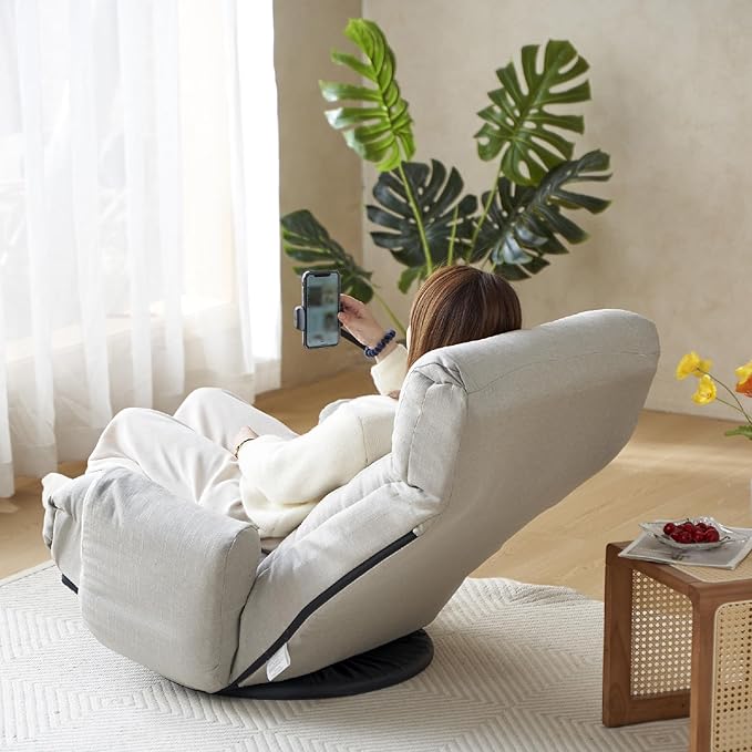 Adjustable Head and Waist Gaming Chair - 360° Rotatable Lounge Chair for Living Room - Ergonomic Leisure Deck Chair with Padded Cushion and Armrests (Comfortable for TV Reading Gaming)‌ (Gray)