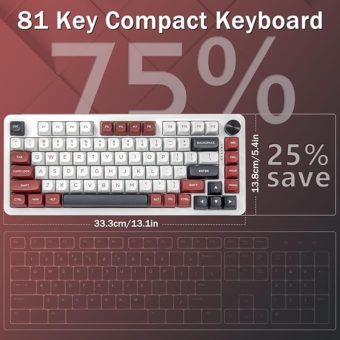 E-YOOSO 75% Wired Mechanical Gaming Keyboard Creamy Sound Hot Swappable Pre-lubed Linear Switches Gasket Structure Knob Control RGB Backlit Compact Custom for PC White/Red