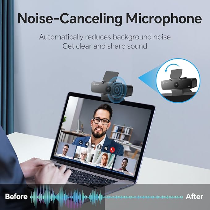 4K Webcam for PC &amp AI Presenter Tracking Gesture Control 95°/78°/65° FOV Plug &amp Play PC Camera with Privacy Cover for Laptop Zoom Teams