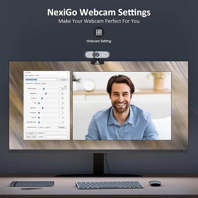 NexiGo N660P (Gen 2) 1080P 60FPS Webcam with Software Control Dual Microphone &amp Cover Autofocus HD USB Computer Web Camera for OBS/Gaming/Zoom/Skype/FaceTime/Teams/Twitch