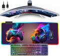 RGB Gaming Mouse Pad Large Mousepad with LED Light 13 Light Modes Touch Control Extended Soft Computer Keyboard Mat Pad Desk Mat with Non-Slip Rubber Base for MacBook Laptop(31.5X11.8 Game Handle)