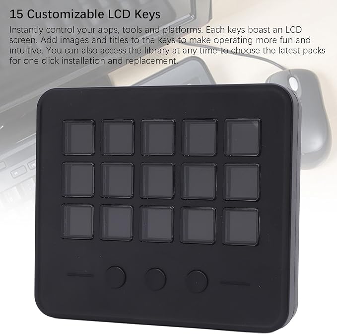 Bewinner LCD Custom Keyboard for Stream Control Deck with 15 Customizable Keys Studio Controller Gaming Workflow Macro Keypad for OBS PC