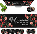4 in 1 Ergonomic Memory Foam Mouse Pad Wrist Rest Set Large XXL Gaming Desk Pad + Keyboard Wrist Rest + Mouse Wrist Cushion + Coaster for Home Office Study Gaming Floral Quote Bible Verse Psalm 46:5