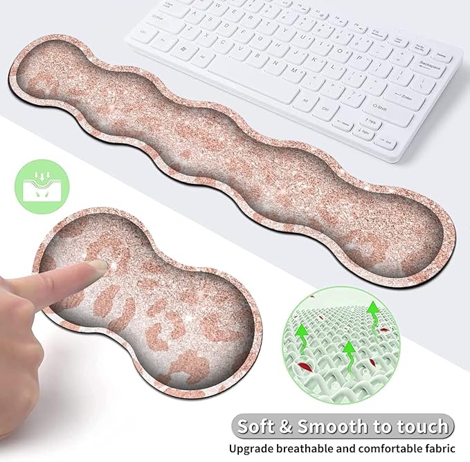 Large Mouse Pad and Gel Mouse Wrist Rest+ Memory Foam Keyboard Wrist Rest Support Set Non-Slip Rubber Base for OfficeHomeComputer Extended Gaming Mousepads XXL Leopard Star Pattern Pink Desk Mat