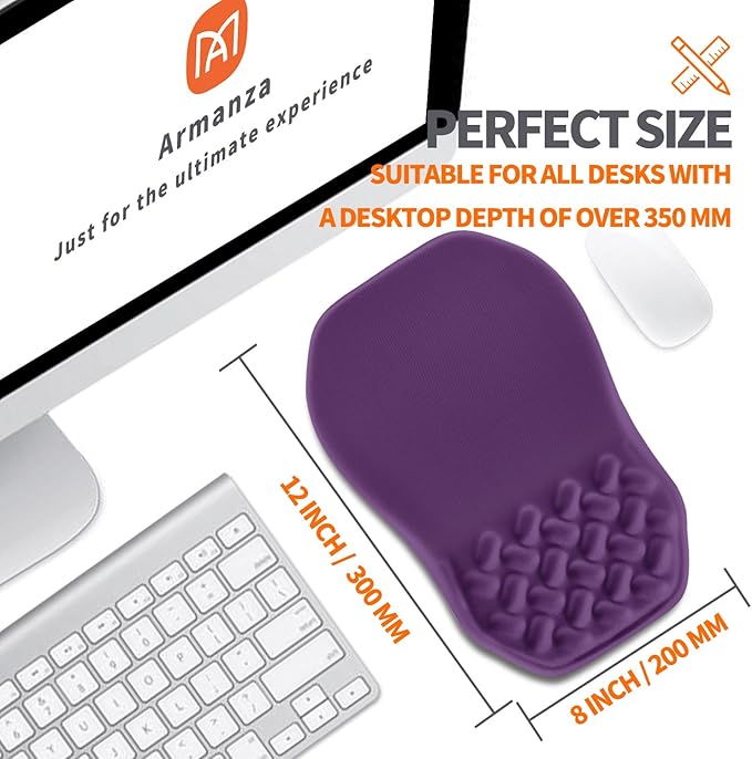 Ergonomic Slope Mouse Pad Wrist Support Wrist Rest Mousepad for Carpal Tunnel Pain Relief with Massage Bulge and Slow Rebound Memory Foam (12x8 inch Deep Purple)