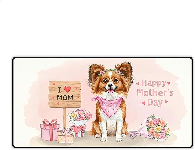 Happy Mother's Day Papillon Love Dog Mom Heart Flower Desk Mat Full Keyboard Mouse Pad Pap Butterfly Dog Lover Large Mousepad 12004