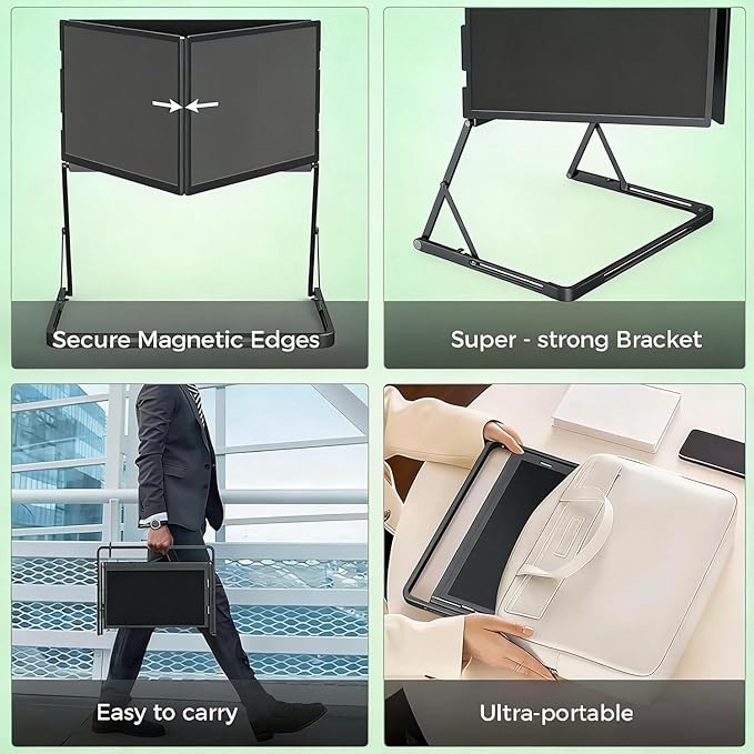 Triple Aero 15.6” Pro Premium Triple Portable Monitor Extender 1080P FHD Triple Screen Laptop Monitor Extender Portable Monitor for Lap Top with 360° Rotation Adjustable Viewing Angles