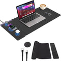 Wireless Charging Mouse Pad with 2nd Gen Tech 3-in-1 25W Fast Charger Replaceable Rubber &amp Microfiber Leather Desk Mat Large Waterproof Desk Pad for Office &amp Gaming(Leather Mat&amp Coaster