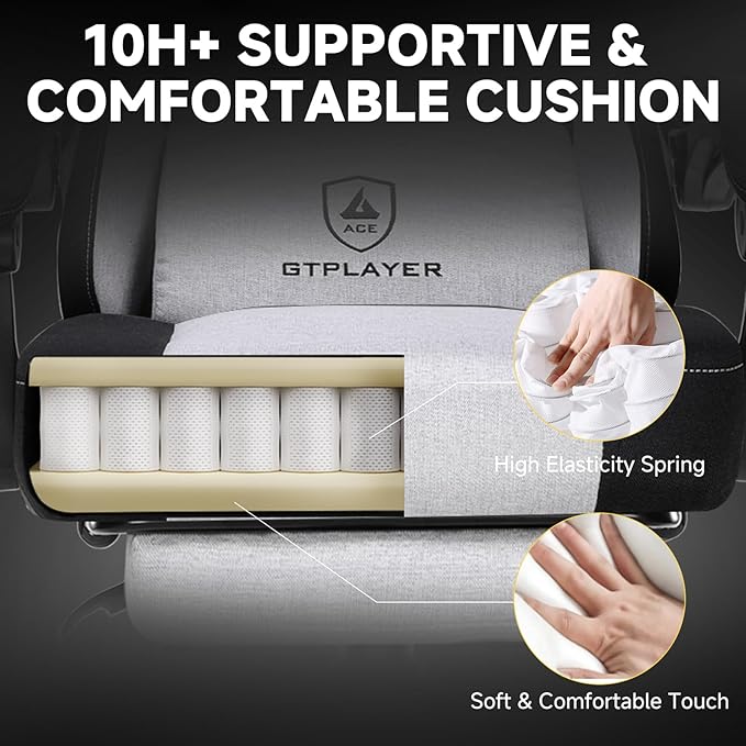 GTPLAYER Gaming Chair Fabric Computer Office Chair with Pocket Spring Cushion Ergonomic Office and Gaming Video Gaming Chair with Linkage Armrests High Back Desk Chair with Adjustable Recliner