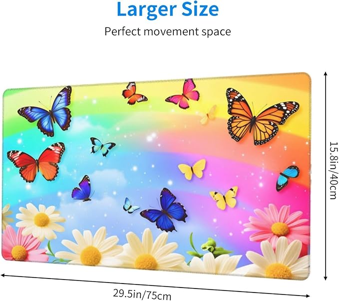Butterflies On Daisies Rainbow Desk Cover MatExtended Large Mouse PadComputer Laptop Mat Desk Decor for Office Game Home 30x16 Inch