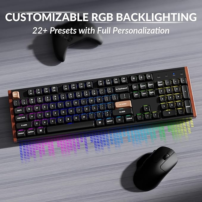 Keychron K10 HE Hall Effect Keyboard Wireless Magnetic Switch Hot Swappable Adjustable Actuation Rapid Trigger Mode with Aluminum + Wood Frame Full-Size Custom RGB for Mac Windows Linux - Black