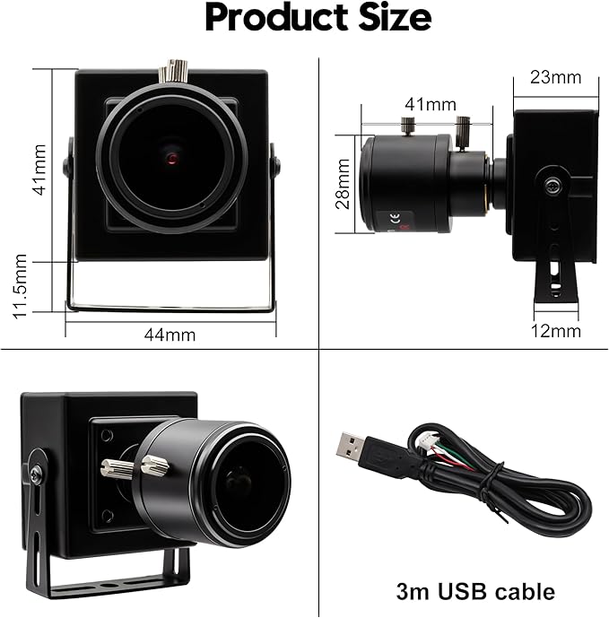 1.3MP Low Light USB Camera with CS Manual Zoom 2.8-12mm 4X Lens AR0130 0.01Lux Night Vision Camera 960p Industrial Camera with UVC Plug-and-Play for Windows Linux Android and Mac OS