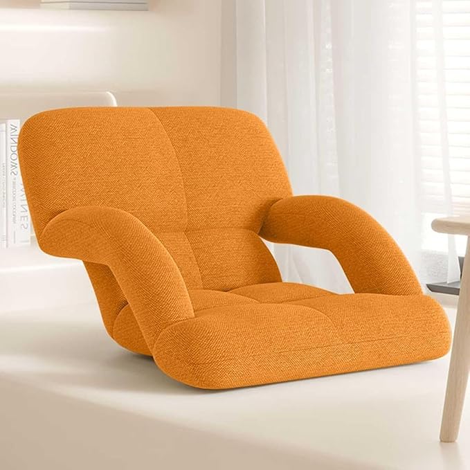 Floor Chair 5-Position Indoor Adjustable Floor Chair Ashable Floor Chair with Back Support Multifunction Beach Sun Camping Garden Deck Chair(Orange)