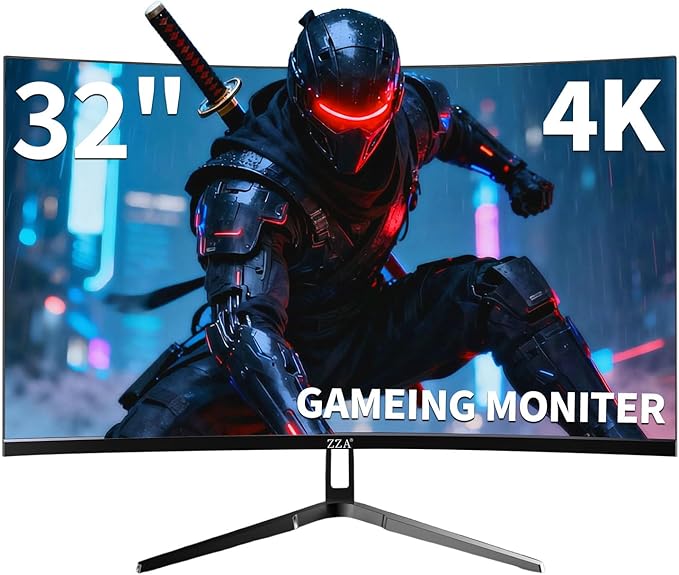 ZZA 32 Curved Gaming Monitor 4k UHD(3840 * 2160P) VA Screen 1500R 144Hz/160Hz Computer Moniter Supports AMD Freesync 120% sRGB HDR10 Wall Mountable Installs(HDMI 2.1 * 2/DP 1.4 * 2)-Black