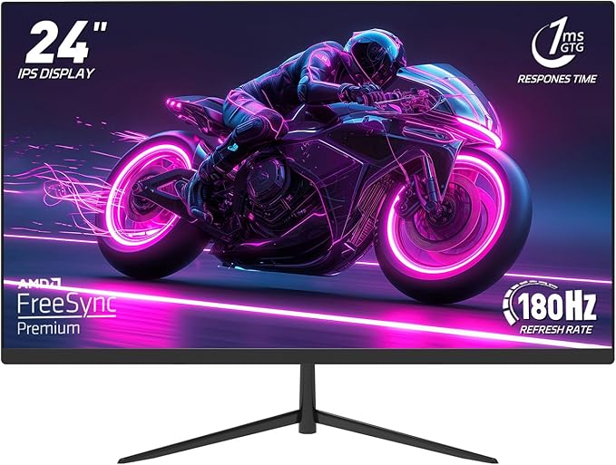 24 Inch Gaming Monitor IPS FHD 1080P 180Hz 1ms Built-in 2×2W Speakers AMD FreeSync &amp G-Sync Compatible FPS Crosshair Flicker-Free Blue Light Filter
