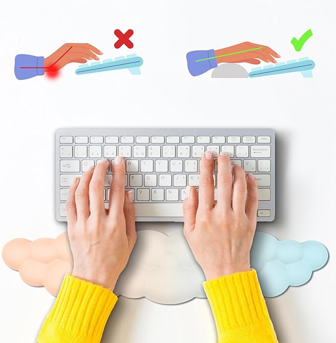 Cloud Mouse Pad Wrist Support Keyboard Wrist Rest Set Ergonomic Wrist Support for Typing Pain Relief Portable for Computer Office Gaming (Orange Light Blue-F)