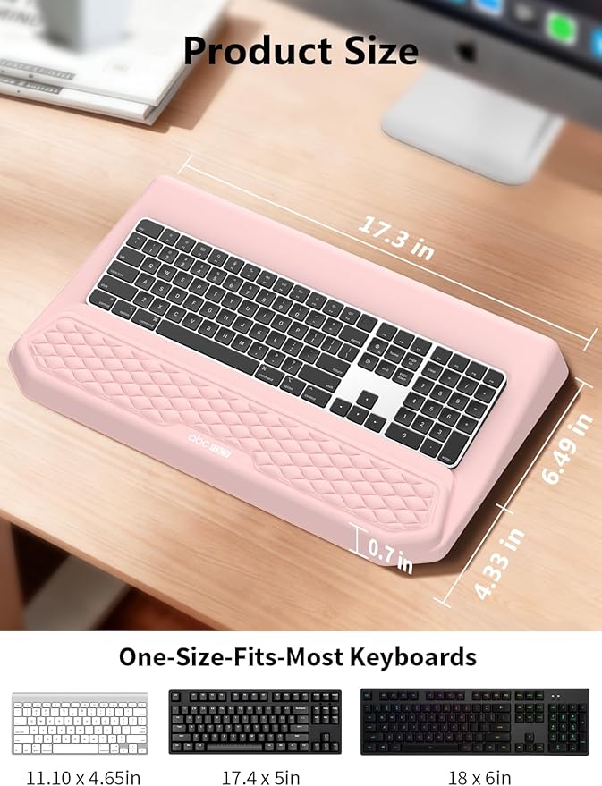 2-in-1 Ergonomic Keyboard Stand with Wrist Rest Comfy Keyboard Riser Holder with Massage Design Pink