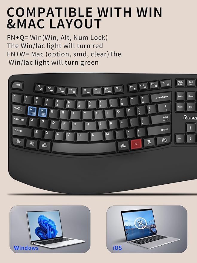 Wireless Keyboard and Mouse Combo2.4G Full Size Wave Keys Ergonomic Keyboard with Wrist Rest for Natural Typing 3 DPI Adjustable Ergonomic Silent Mouse for Computer/Laptop/Windows/Mac (Black)