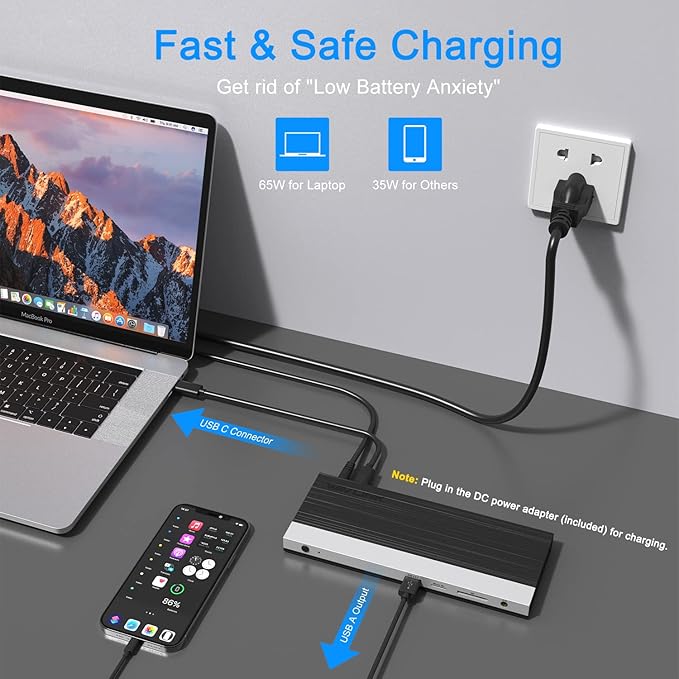 WAVLINK USB C Docking Station with 130W Power Adapter Triple Display USB Type C to Dual HDMI Dock 2 HDMI DisplayPort 100W PD3.0 Charging for Laptop Ethernet 4 USB 3.0 SD/TF Slot Audio Black