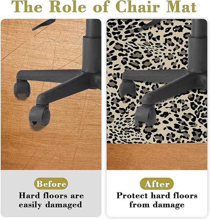 Yellow Red Black PU Leather Office Chair Mat for Hardwood Floor Print Classical Savannah Mammal Large Anti-Slip Floor Protector RugAnti-Slip Home Chair MatEasy to Clean Leopard Diameter 35.4 in