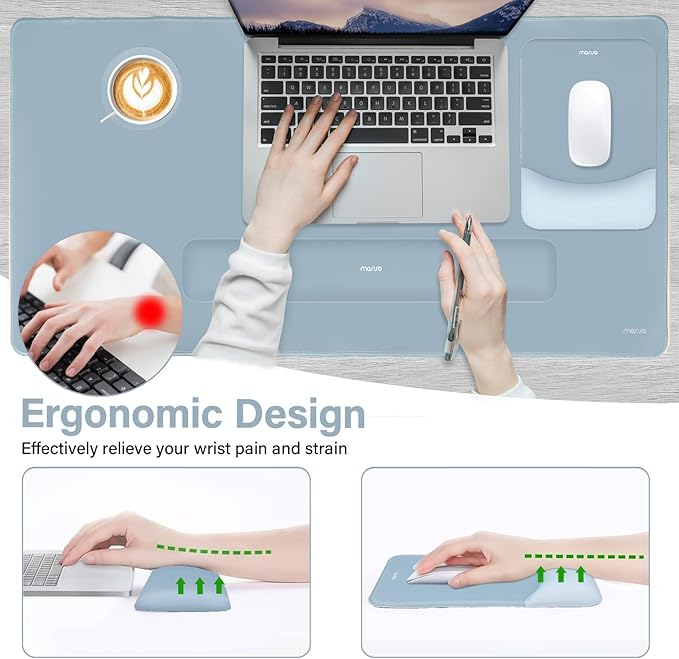 MOSISO Keyboard Mouse Pad Set Large Gaming Mouse Pad&ampRectangular Keyboard Wrist Rest&ampMousepad with Wrist Rest&ampCoaster Ergonomic Non-Slip&ampEasy Typing Pad with Curved Silicone Lining