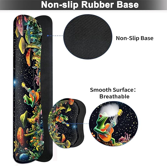 Large Mouse pad and Keyboard Support Set Ergonomic Memory Foam Keyboard Wrist Rest Extended Gaming Mouse Pad with Stitched Edges Night Moon Mushroom Guitar Frog XXL Desk Mat