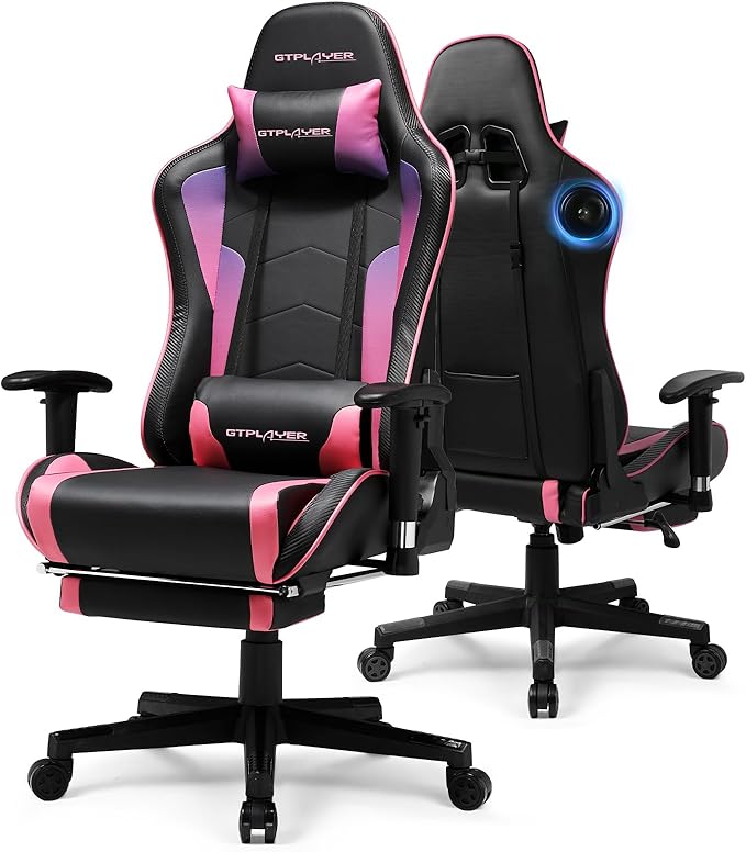 GTPLAYER Gaming ChairGamer Chair with Bluetooth and Adjustable BackrestSeat Height Adjustable Computer Chairs with 3D ArmrestsVideo Game Chair with Footrest Speakers (Colourful)