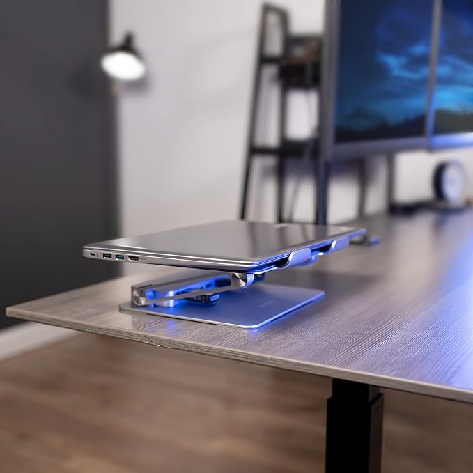 VIVO Universal 11 x 9 inch Height Adjustable Ergonomic Laptop Riser Docking Station with USB-C USB-A HDMI 4K60 DP 4K60 PD RJ45 Tabletop Desk Stand Power Hub Silver STAND-V000LD