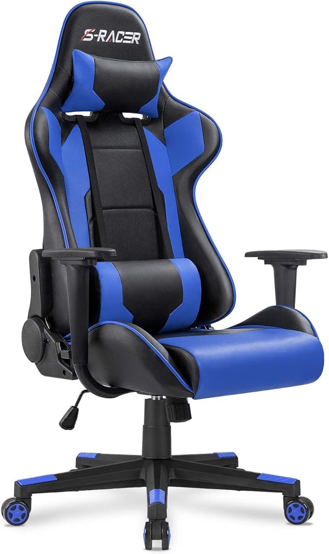 Homall Gaming Chair Office Chair High Back Computer Chair Leather Desk Chair Racing Executive Ergonomic Adjustable Swivel Task Chair with Headrest and Lumbar Support(Blue)