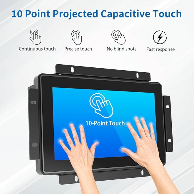 7 Inch Open Frame Touch Monitor PCAP 10-Point Touch Industrial Touchscreen Monitor with HDMI/VGA Interface Active Matrix TFT LCDLED Backlight with VESA Mount