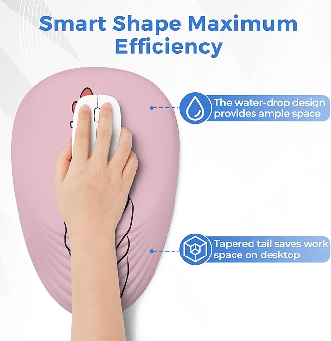 Ergonomic Mouse Pad with Wrist Support Memory Foam Wrist Rest for Pain Relief &amp Carpal Tunnel Non-Slip Base for Office Computer PC Laptop (12x8x1.2inch Korean Lovely Pink)