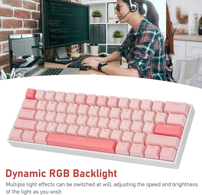 Denash 61 Keys Mechanical WireIess Bluetooth Gaming Keyboard with RGB Lights for PC Laptop Long Battery Life Wins 10 HarmonyOS Compatible