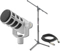 Rode PodMic USB Dynamic Broadcast Microphone (White) with On-Stage Stands MS7701B Tripod Mic Stand and XLR Cable