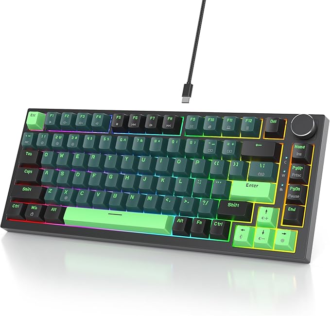 Owpkeenthy 75 Percent Gaming Keyboard Gasket Mounted with Knob Wired 82 Key Mechanical Keyboard Hot Swappable Linear Red Switch RGB Backlit for PC Laptop (82 Wave)