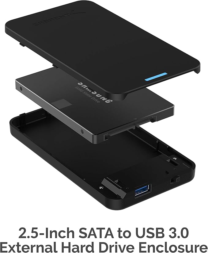 SABRENT 2.5-Inch SATA to USB 3.0 Tool-Free External Hard Drive Enclosure + Premium 3-Port Aluminum Mini USB 3.0 Hub