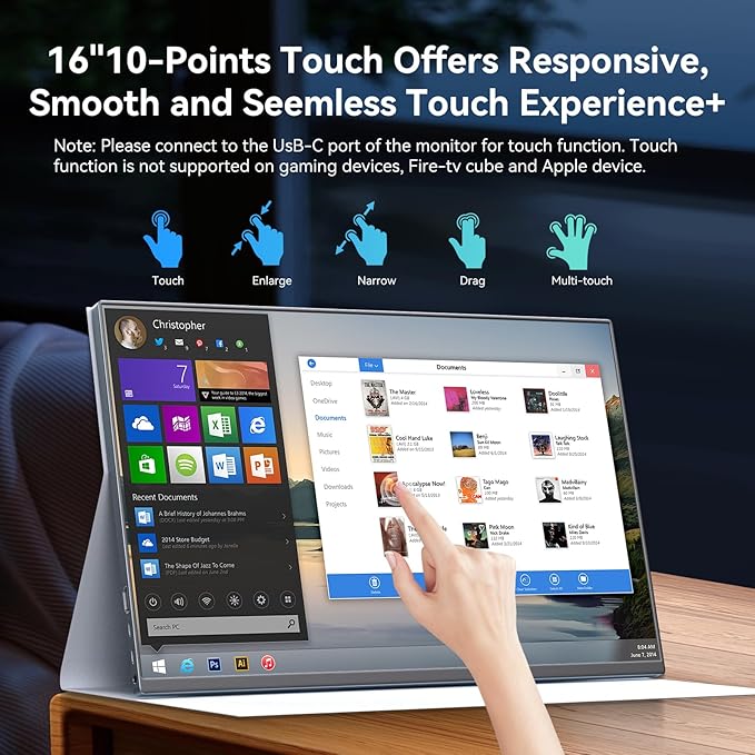 Portable Monitor Touchscreen 16 Inch 1200P Metal Ultra-Thin Portable Display with Leather case and Travel Bag Display HDMI USB C External Display Suitable for Laptop Xbox Switch
