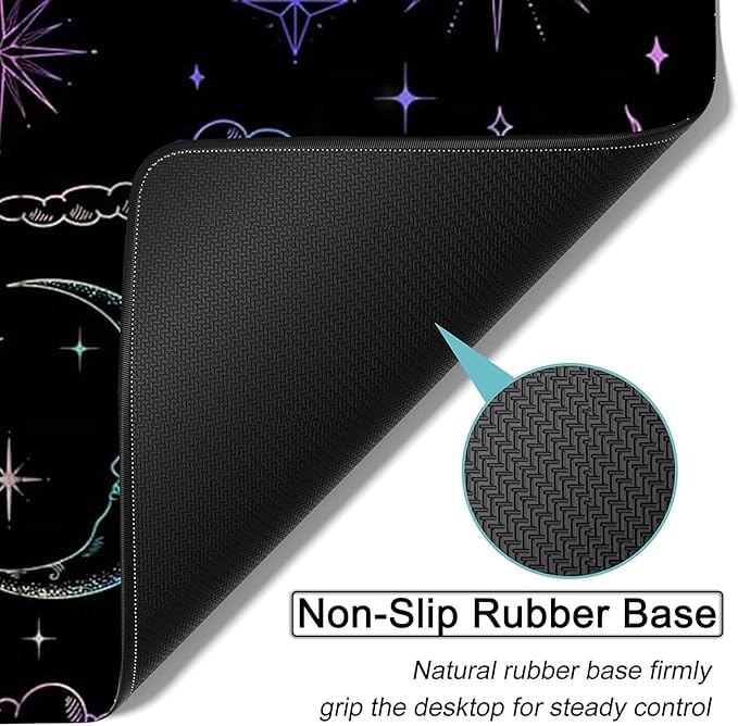 Large Gaming Mouse Pad 31.5x11.8 in Extended Computer Mouse Mat with Non-Slip PU Base Ergonomic Memory Foam Keyboard Wrist Rest for Work &amp Gaming Cute Sun Moon Black Office Desk Pad