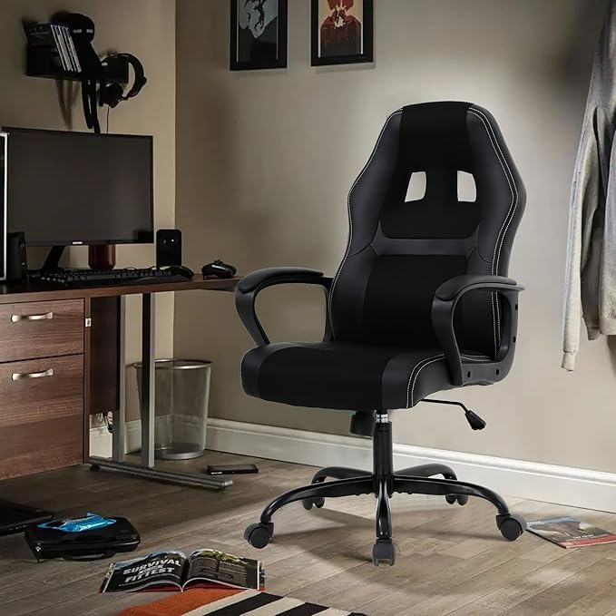 Massage Gaming Chair for AdultsComputer Chair 250Lbs Ergonomic Big and Tall Gaming Chair with MassagerPu Leather Video Gaming Chairs Comfy Computer ChairBlack Gaming Chair