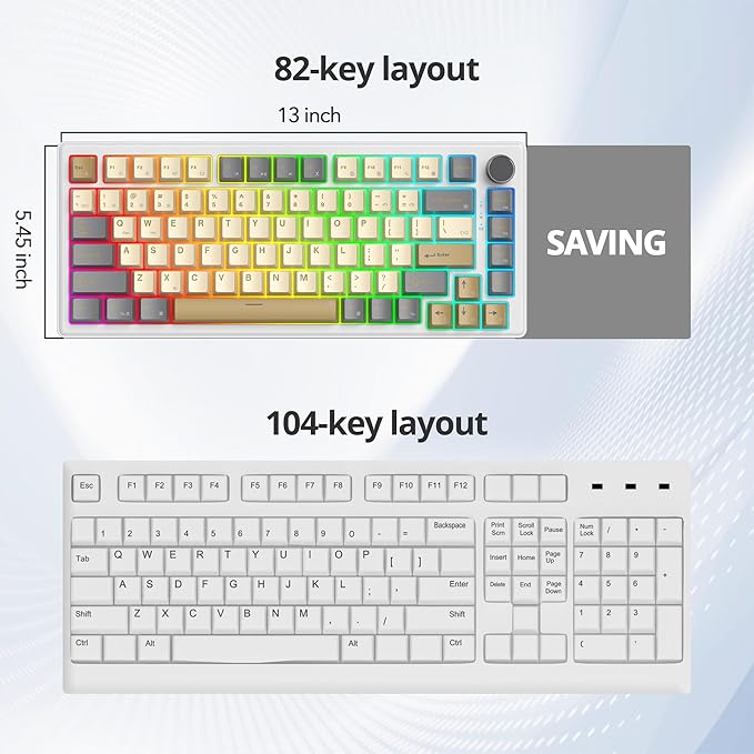 75% Wired Gaming Keyboard Hot Swappable Gasket Mount White Switch 82 Keys TKL Mechanical Keyboard NKRO Creamy for PC Laptop Windows Gamer (Glimmer)
