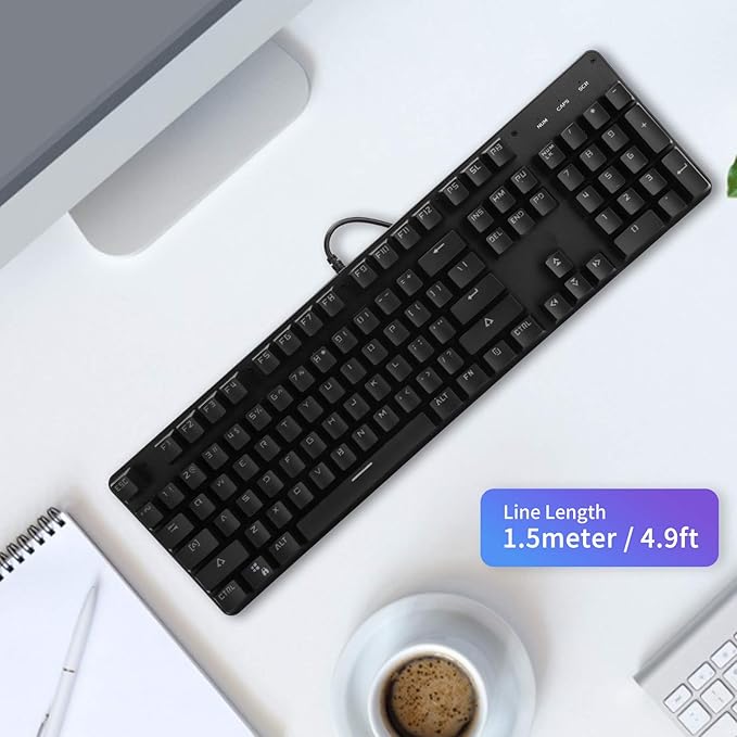 Mechanical Gaming Keyboard Wired 104 Keys Antighosting Keyboard with RGB Backlit for PC Computer Laptop (Black)