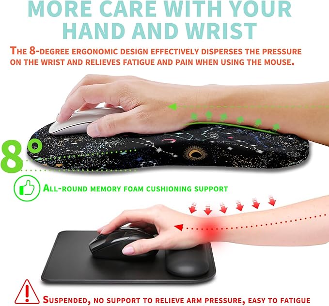 Ergonomic Mouse Pad Wrist Support with Memory Foam Massage Bulge Carpal Tunnel Pain Relief Mousepad Wrist Rest for Mouse(12x8 inch Galaxy)