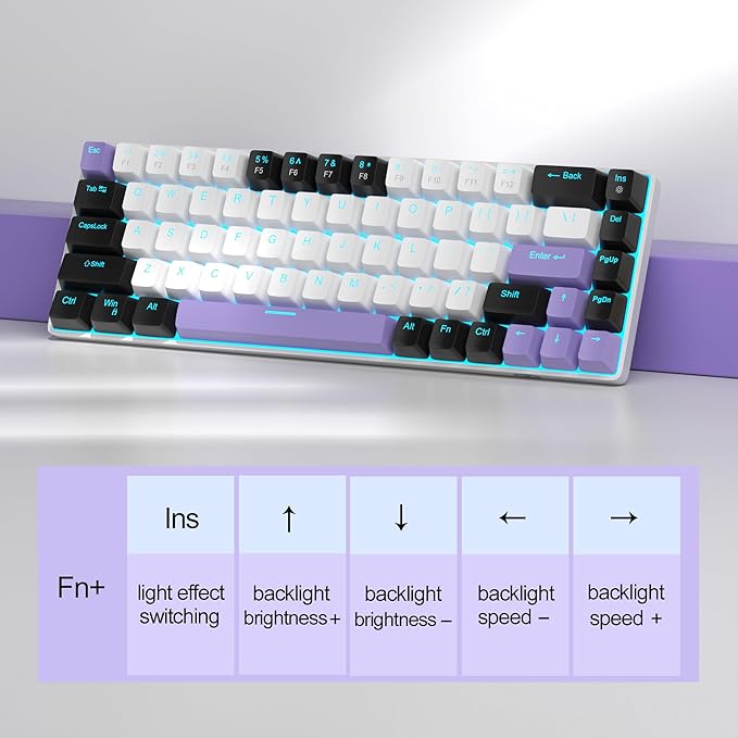 MageGee Portable 60% Mechanical Gaming Keyboard MK-Box LED Backlit Compact 68 Keys Mini Wired Office Keyboard with Red Switch for Windows Laptop PC Mac - White/Purple