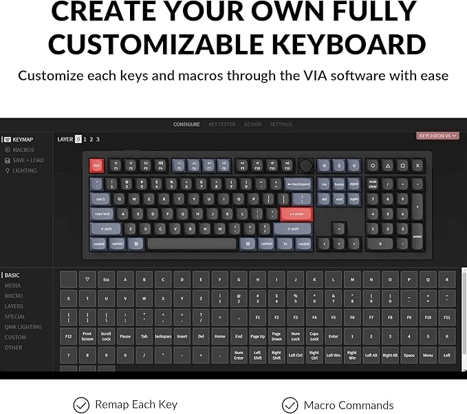 Keychron V6 Wired Custom Mechanical Keyboard Knob Version Full-Size QMK/VIA Programmable Macro with Hot-swappable Keychron K Pro Red Switch Compatible with Mac Windows Linux Black (Non-Transparent)