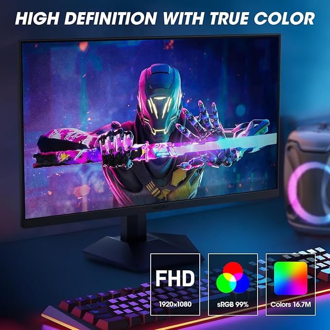 KOORUI Gaming Monitor 24 Fast IPS Computer Monitor 165Hz FHD Display 1ms PC Screen 99% sRGB Color Gamut Adaptive Sync Ultra Slim Frame VESA Mountable 24E3